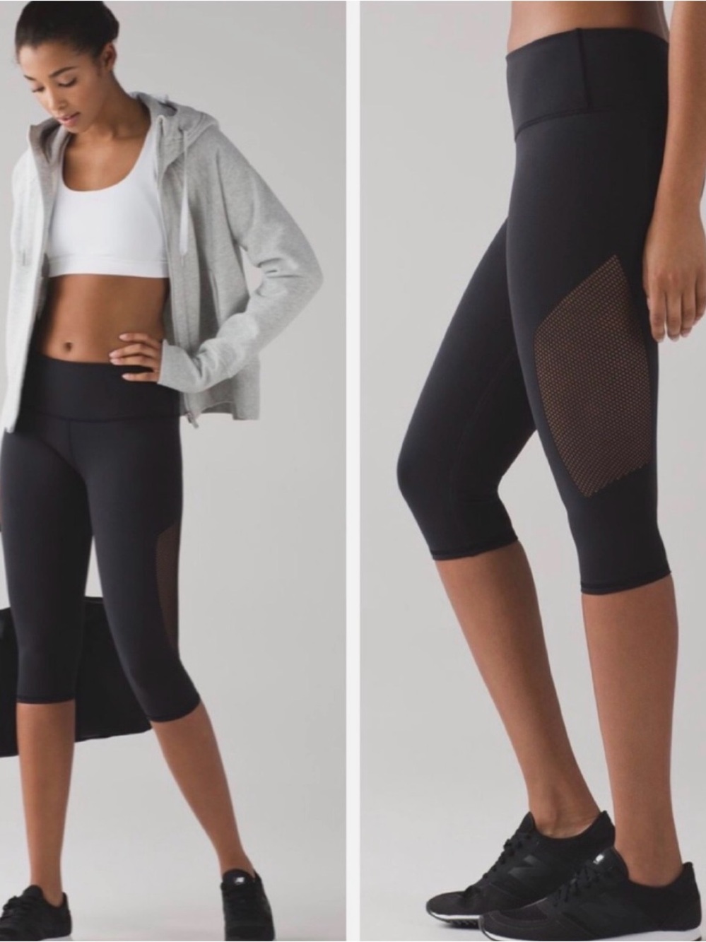 lululemon Sole Training Capri Crop Black Mesh Side Panels Size 4 Compression